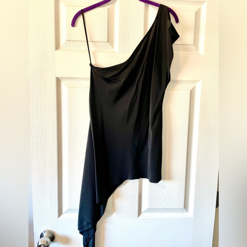 Max Azria Silk One Shoulder Asymmetric Top